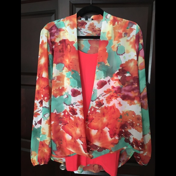 Artizan Floral Shirt With Coral Tank Top - M/L - Picture 1 of 4